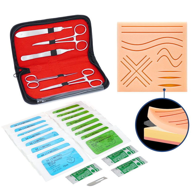[Australia - AusPower] - Suture Practice Kit for Students, Complete Training Kit with 14 Pre-Cut Wounds, a Suture Tool Kit and Suture Threads (Education and Demonstration Only) 