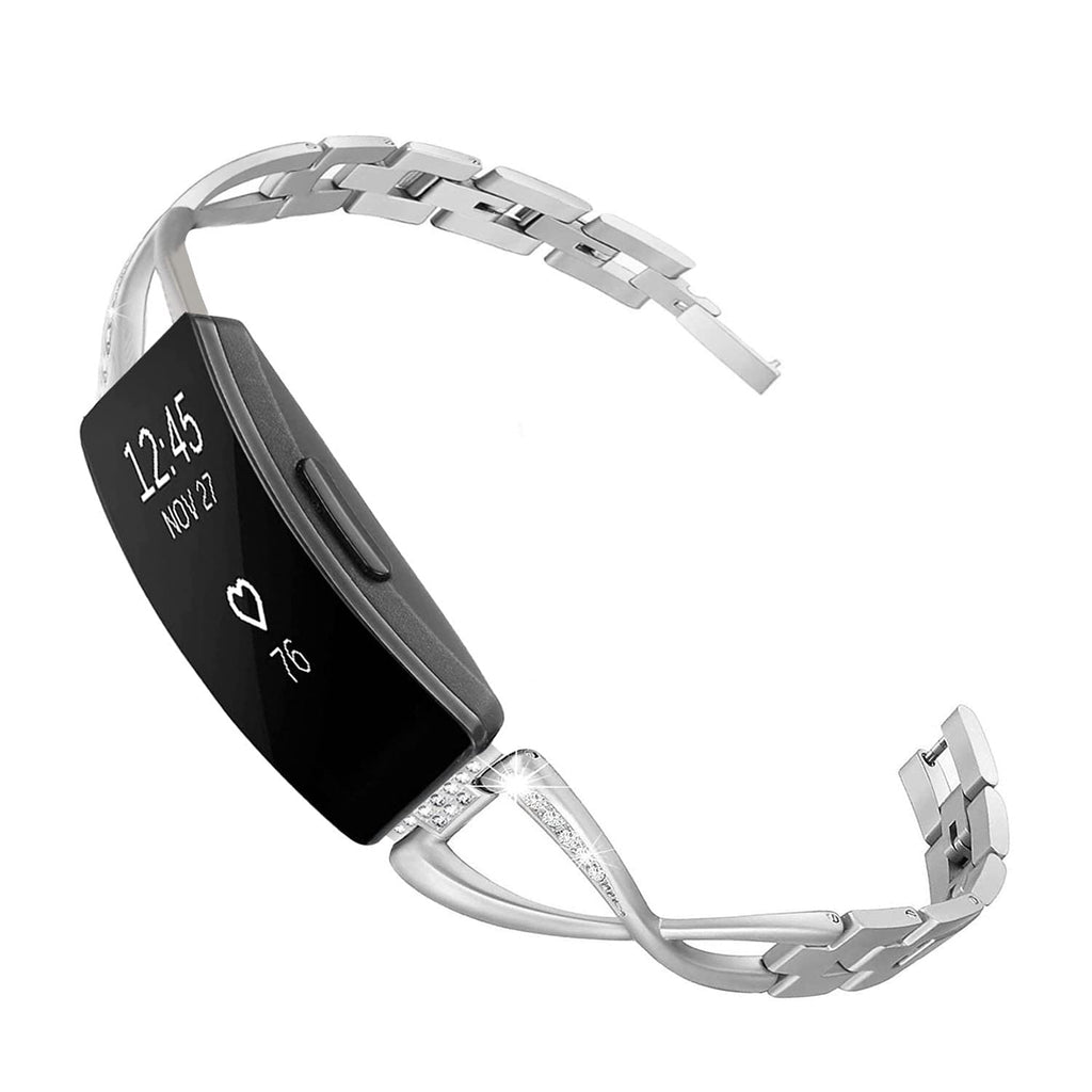 [Australia - AusPower] - Krudary Women Bands for Fitbit Inspire 2 /Inspire HR/Inspire Smart Watch, Bling Diamond & Stainless Steel Watchband Quick Release Strap Jewelry Wristband for Fitbit Ace 2 Silver 