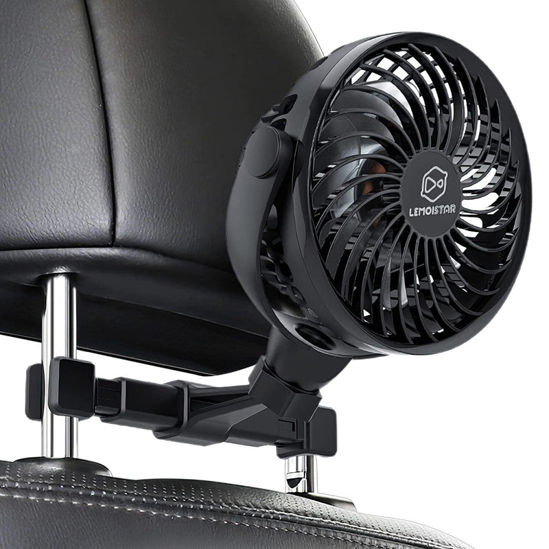 [Australia - AusPower] - Retractable Portable Car Fans with 4 Speeds for Headrest and Rear Seat, Small Cooling Vehicle Air Fan, Quiet Operation, Rechargeable, Battery Operated,360 Degree Rotatable USB Fan for Baby, Puppy, SUV Black-Retractable 