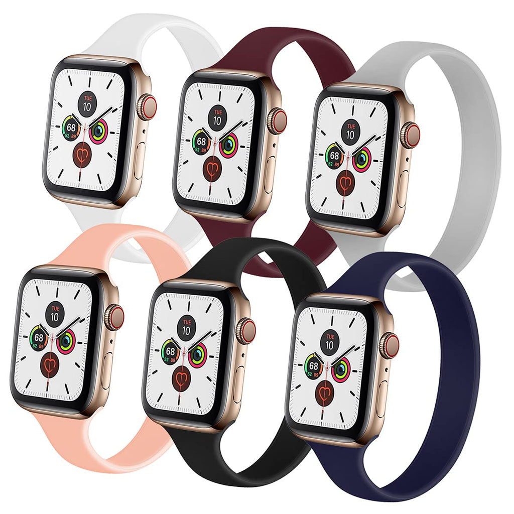 [Australia - AusPower] - Single Slim Solo Loop Sport Silicone Band Compatible with Apple Watch Bands 44mm 40mm 42mm 38mm, thinner Women Narrow waterproof Elastics Claspless Soft Strap for iWatch Series SE/6/5/4/3/2/1 White & Pink & Black & Redwine & Grey & Blue 