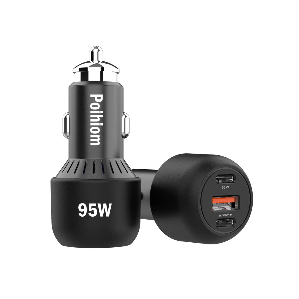 [Australia - AusPower] - Poihiom 95W 3 Port USB C Fast Car Charger, 65W 30W PPS PD Type C Phone Laptop 30W QC3.0 Metal USB Car Cigarette Lighter Adapter for iPhone 12 Pro Max Samsung 5g S21 S10 S9 Note10/20 for iPad MacBook 
