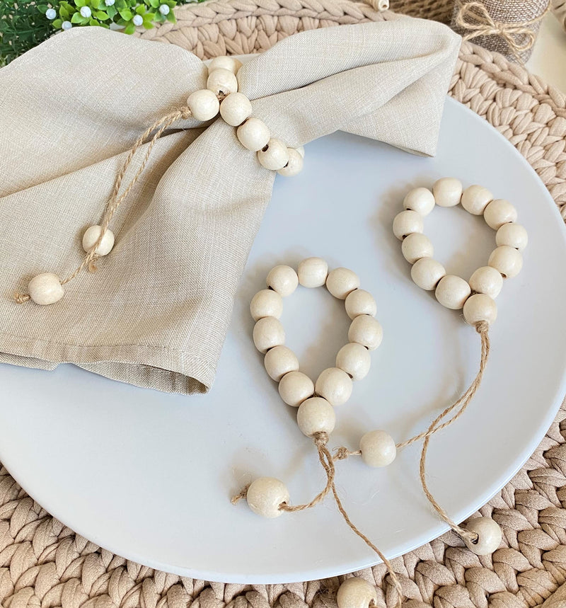 [Australia - AusPower] - LEBEJUA Napkin Rings Set of 6 - Wood Bead Napkin Rings - Rustic Wooden Napkin Holder Ring for Table - Handmade Napkin Ring with Wooden Beads - Farmhouse Wooden Napkin Rings Modern (Yavir) Yavir 