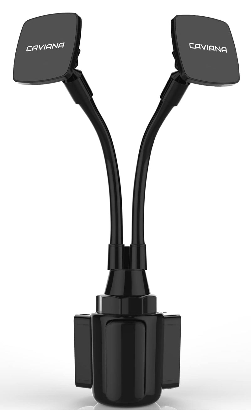 [Australia - AusPower] - CAVIANA Dual Phone Holder for Car Cup Holder – Long Flexible Neck, 360° Rotatable Car Phone Mount - Adjustable Cell Phone Cup Holder, Universal Size Fits 2 iPhone, Samsung, GPS and More (Magnetic) Magnetic 