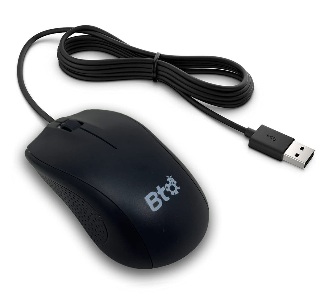 [Australia - AusPower] - BTO Corded Mouse, Wired USB Optical Mouse with 1000/2000 DPI, for Computers, Ergonomic Design, Desktop, PC, Laptops, Chromebook, Mac, Notebook, for Right or Left Hand Use, Windows 7, 8, 10 (Black) 
