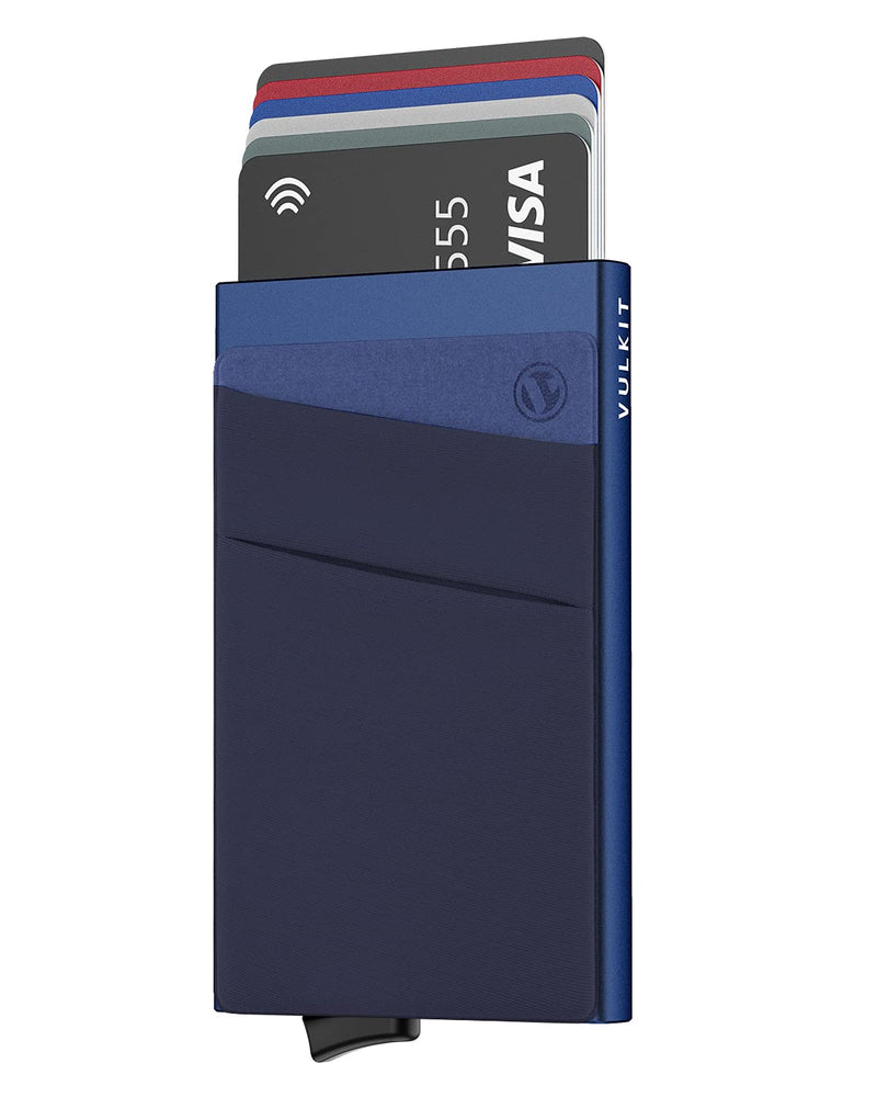 [Australia - AusPower] - VULKIT Card Holder with Money Pocket Pop Up Wallet RFID Blocking Slim Metal Bank Card Case Holds 5 Cards and Notes(Navy) Navy 