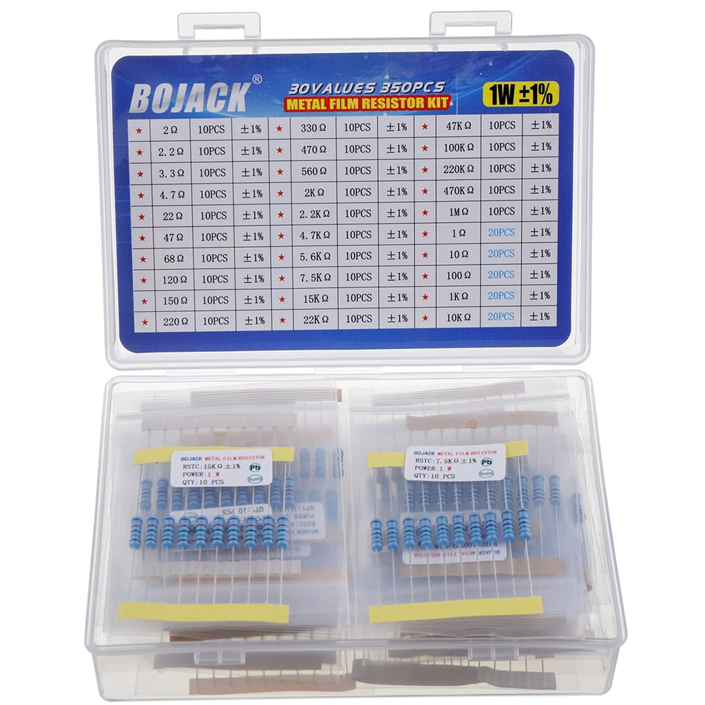[Australia - AusPower] - BOJACK 350 Pcs 30 Values Resistor Kit 1 Ohm - 1M Ohm with 1% 1W Metal Film Resistors Assortment 1 W 