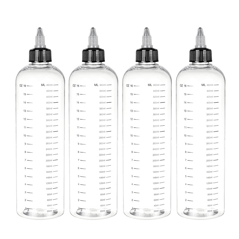[Australia - AusPower] - BENECREAT 4 Pack 16.7oz/500ml Large Transparent Plastic Dispensing Bottle with Cap and Graduated Measurement for Liquids, Inks, Oils, Arts and Crafts 