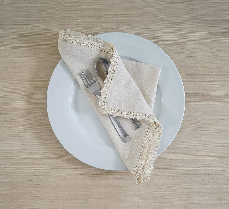 [Australia - AusPower] - Dinner Cloth Napkins in Cotton Linen Fabric, 12 Pk, 12X12 INCH, White, Premium Quality, Mitered Corners for Every Day Use Napkins are Pre Shrunk and Good Absorbency Lace Ivory 12X12 
