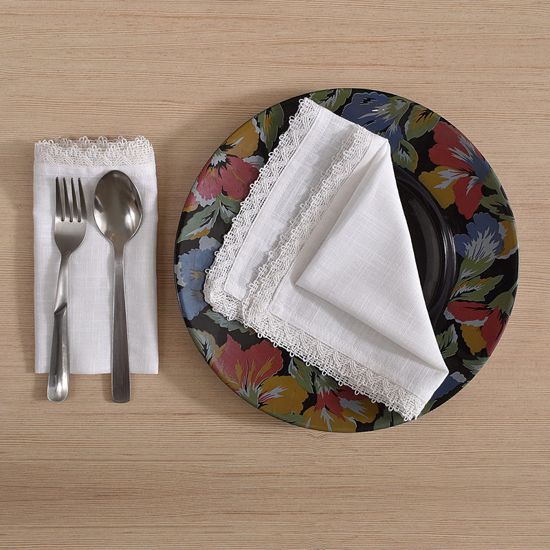 [Australia - AusPower] - Dinner Cloth Napkins in 100% Cotton Fabric, 12 Pk, 12X12 INCH, White, Premium Quality, Mitered Corners for Every Day Use Napkins are Pre Shrunk and Good Absorbency Lace White 12X12 
