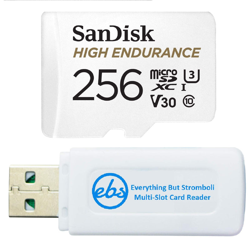 [Australia - AusPower] - SanDisk 256GB High Endurance Video MicroSDXC Card for Dash Cams Works with Garmin Mini 2, 47, 57, 67W Series (SDSQQNR-256G-GN6IA) Bundle with Everything But Stromboli SD & Micro SD Memory Card Reader 