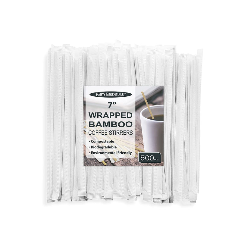 [Australia - AusPower] - Party Essentials Bamboo Coffee Stirrers/Beverage Stir Sticks, 7" Individually Wrapped, 500-Count, Natural 