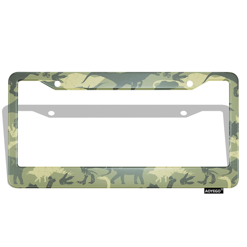 [Australia - AusPower] - AOYEGO Dinosaur License Plate Frame Wild Animal Jungle Forest Green Camouflage Dinosaurs Skull Aluminum Car Tags Covers Front Plates Holder US Standard for Men Women 12.4 x 6.4 inch Multi-A221 