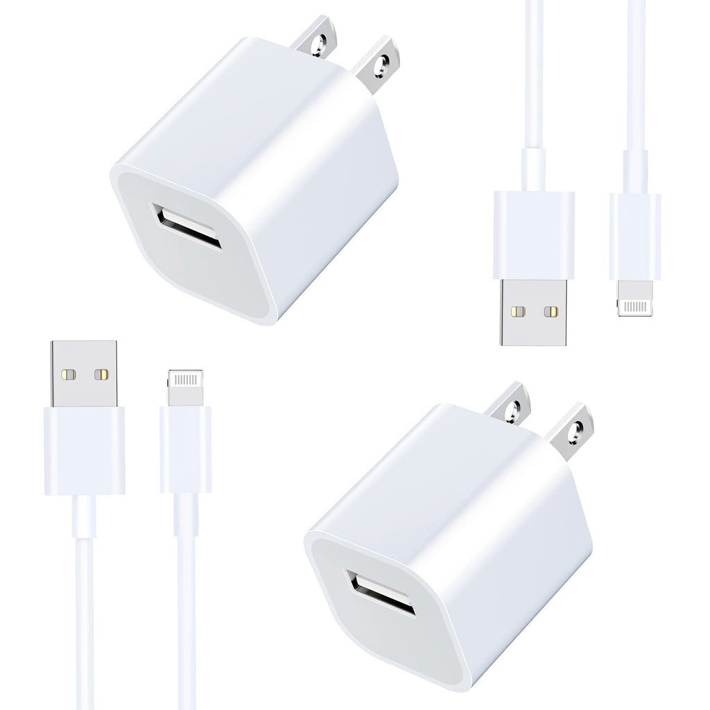[Australia - AusPower] - [Apple MFi Certified] iPhone Fast Charger, GEONAV 2 Pack 3FT Lightning to USB Quick Charging Data Sync Transfer Cable with USB Power Rapid Wall Charger Travel Plug Compatible for iPhone/iPad/AirPods White 