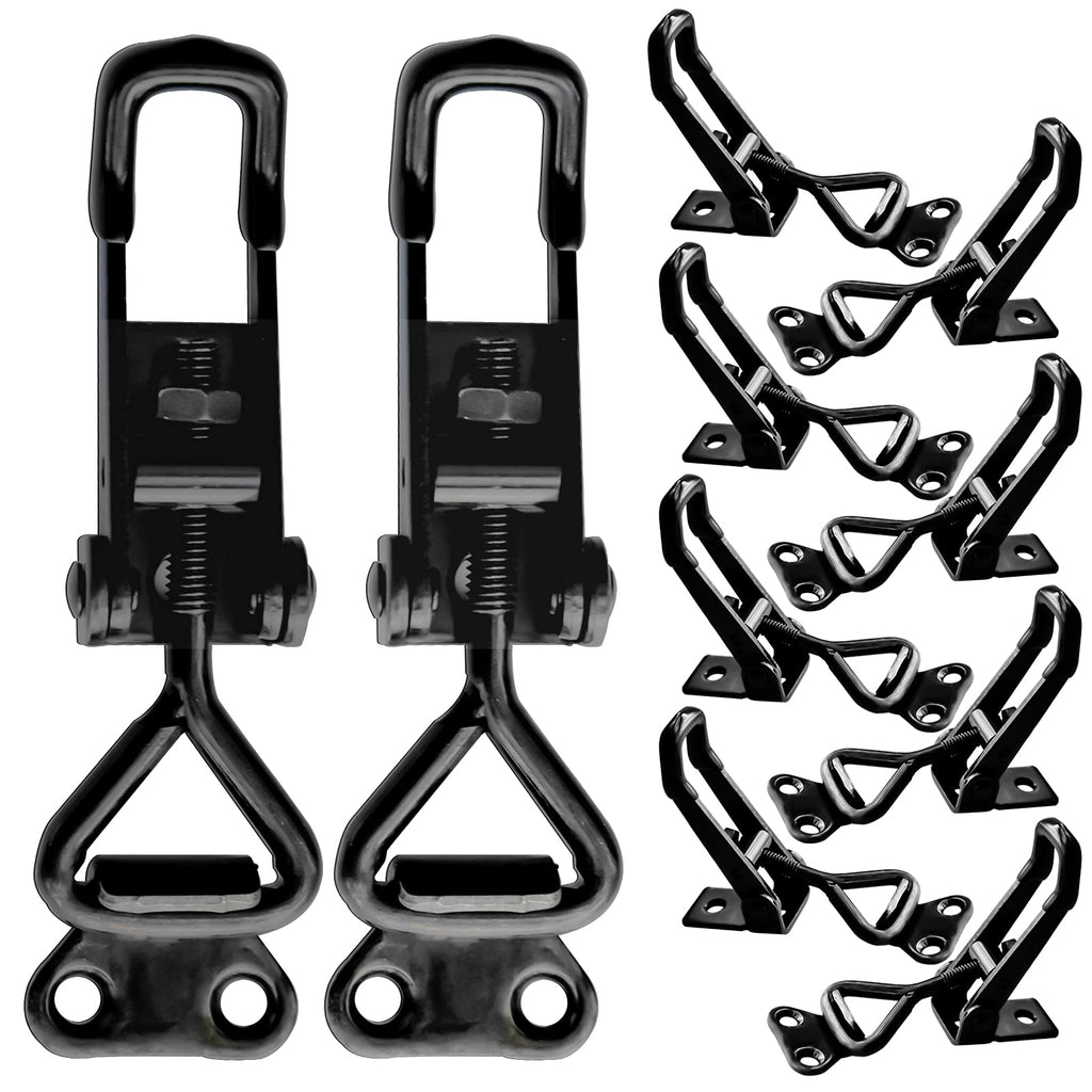 [Australia - AusPower] - 10Pack Black Toggle Latch Clamp, Heavy Duty Latch-Style Toggle Clamp, Adjustable Pull Action Latch with Catch Plate, 360lbs Capacity Metal Quick Release Draw Latch for Jig Smoker Door Tool Boxes Trunk Small 