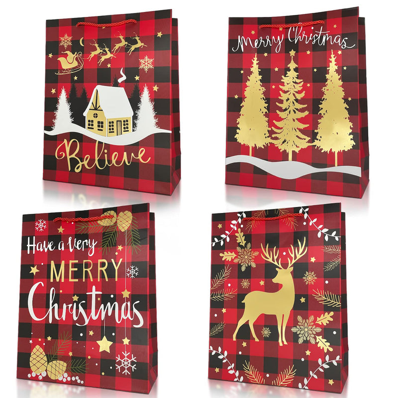 [Australia - AusPower] - 12PCS Christmas Gift Bags with Handles,Reusable Wrapping Bags Medium Size Paper Bags Shopping Bag Retail Bags for Christmas Birthday Wedding Party Favor Supplies, 10.2×12.6×3.94 inch 