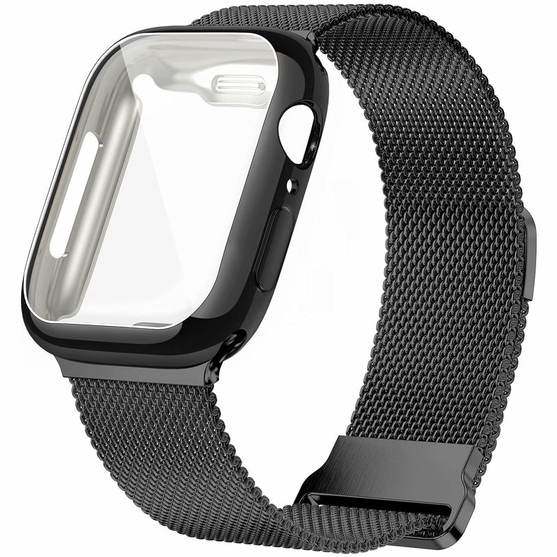 [Australia - AusPower] - JuQBanke Metal Magnetic Bands Compatible for Apple Watch Band 44mm with Case, Stainless Steel Milanese Mesh Loop Replacement Strap Compatible with iWatch Series SE 6/5/4/3/2/1 for Women Men,Black Black 44 mm 