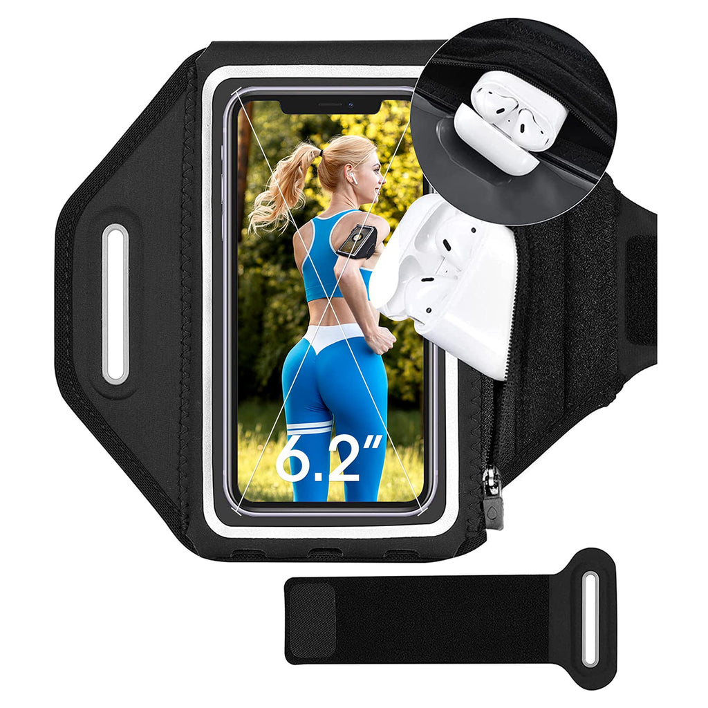 [Australia - AusPower] - Phone Armband, 6.2''Running Armband with Airpods Pocket&Key Holder, Compatible with iPhone 13/12/11/11 Pro/XR/XS/8,Galaxy S10e/S10, Adjustable Strap Sweatproof Armband Phone Holder for Running,Hiking 