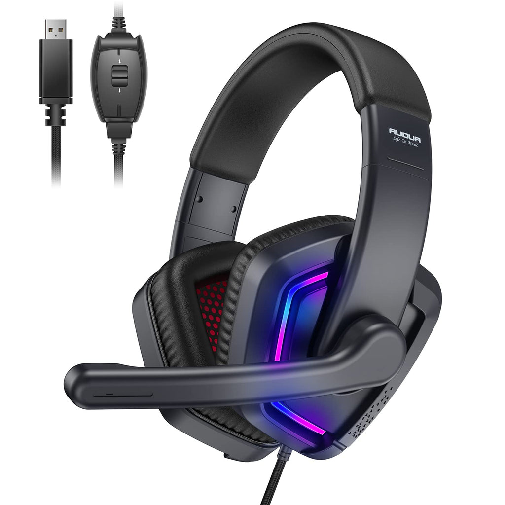 [Australia - AusPower] - AUOUA Gaming Headset USB │ 7.1 Surround Sound Stereo,Over Ear AUOUA Wired Gaming Headphone with Noise Cancelling Mic, RGB Lights, │Memory Foam Earmuffs, Compatible with PC Game, PS4/5, Laptop Gamer 