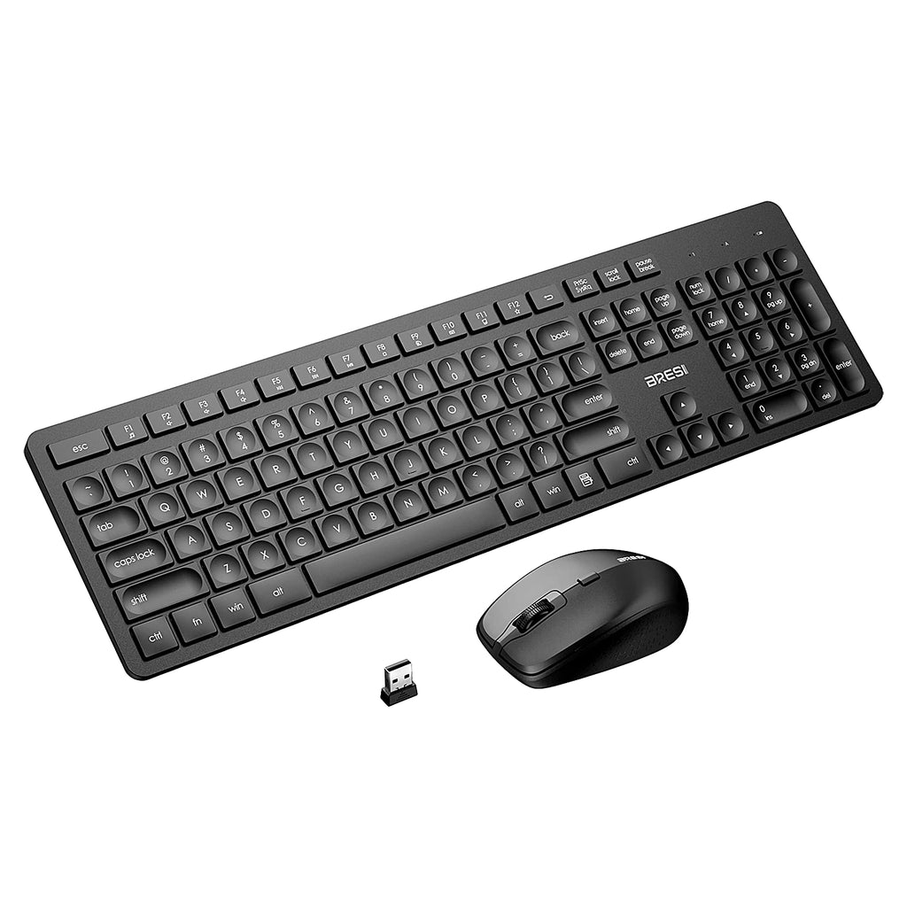 [Australia - AusPower] - Wireless Keyboard Mouse Combo, BreSii Wireless Keyboard and Mouse Computer Keyboards Mouse Full-size Silent Slim 2.4GHz USB For kids E-Learning PC Desktop Computers Notebook Laptop Windows Office Home 