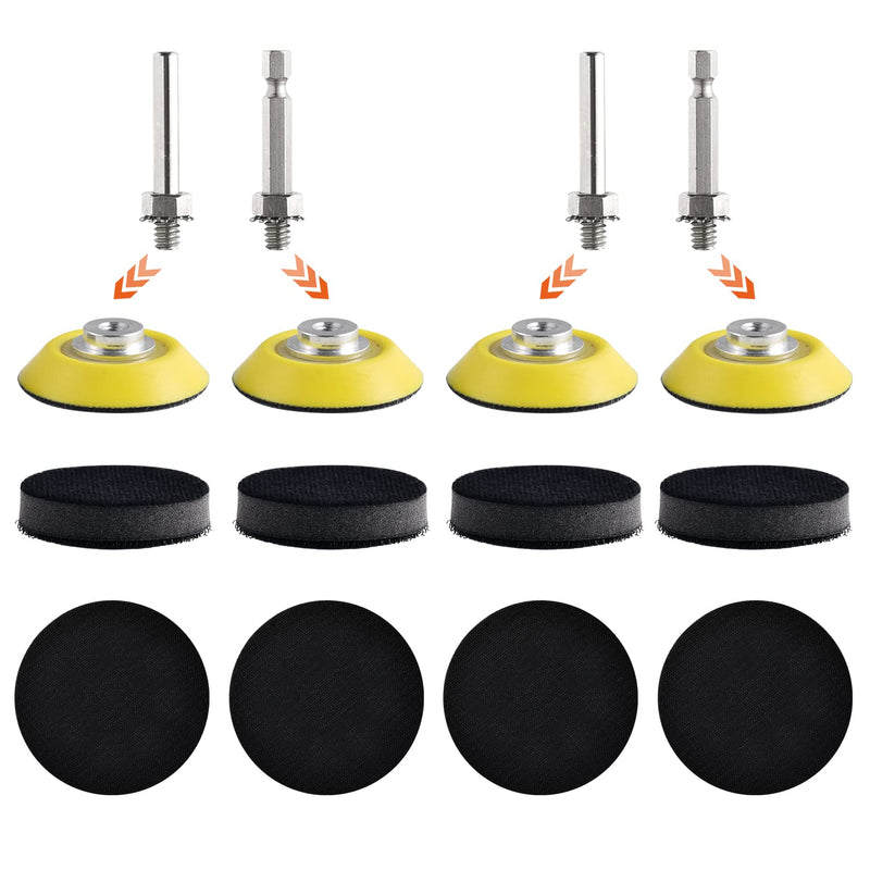 [Australia - AusPower] - NYNM 4Pcs 2 Inch Hook and Loop Sanding Pad for Sanding Discs with 1/4 inches Dia Shank Drill Attachment + Soft Foam Layer Buffering Pad (8 Pack) 