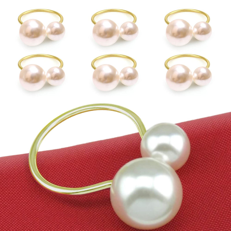 [Australia - AusPower] - SunEuhue Napkin Rings in Gift Box - 6PCS Gold Serviette Buckle Holder for Wedding Party Holiday Banquet Christmas Dinner Table Decorations (DoublePearl Gold06) Doublepearl Gold06 