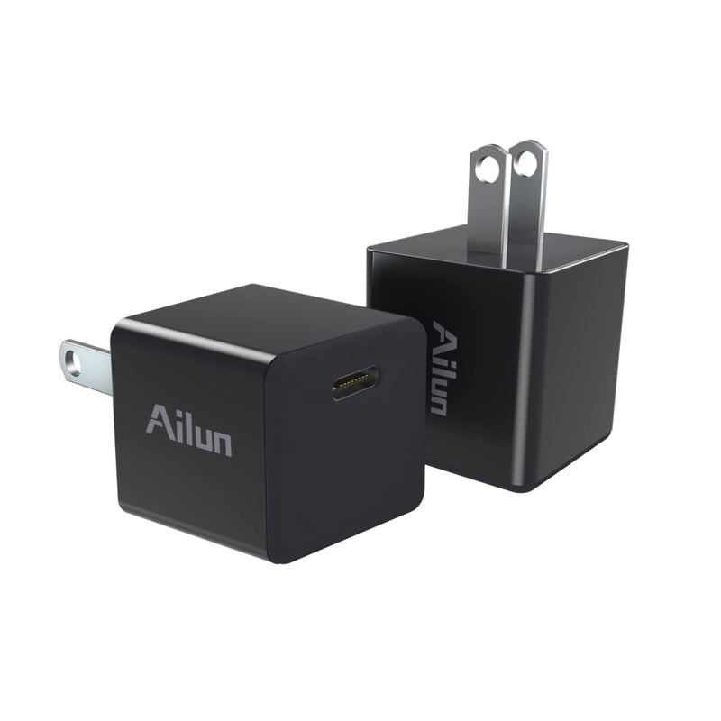 [Australia - AusPower] - Ailun 2Pack 20W USB C Power Adapter,PD Port Thumb Wall Charger Block Fast Charge Compatible with iPhone 13/12 Pro Max/12 Mini/11,Galaxy,Pixel 4/3, iPad Pro (Cable Not Included) Black 