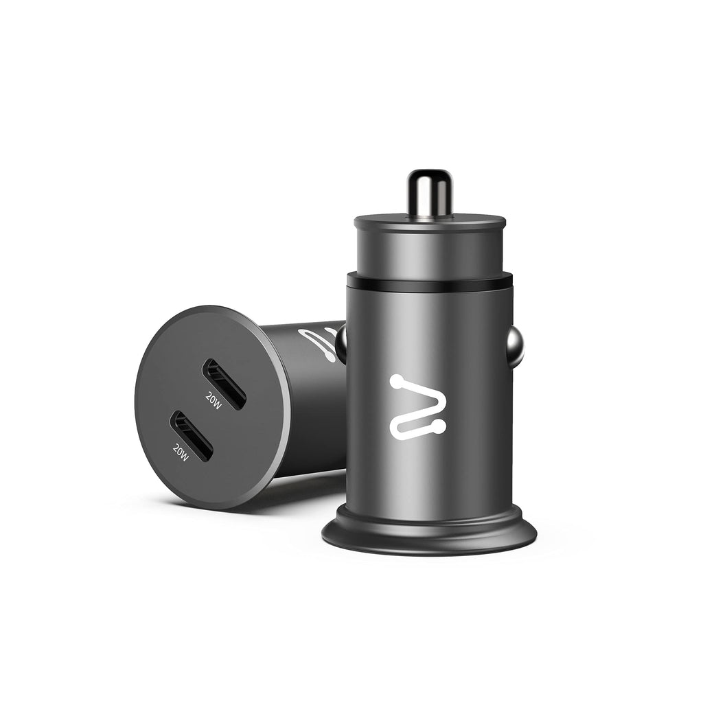 [Australia - AusPower] - USB C Car Charger, Aergiatech 2PCS 40W PD Fast Car Charger Adapter Dual Port, Metal Type C Car Charger Compatible with iPhone 13/13 Pro/12/12 Pro/11/X/SE, Galaxy S21/S20/Note20, iPad, Pixel 4, Grey 2 Pack 