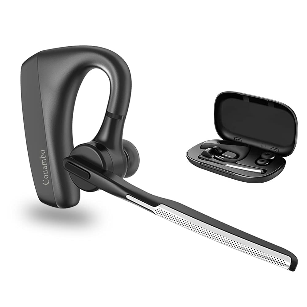 [Australia - AusPower] - Bluetooth Headset V5.1, Pro Noise Cancelling Bluetooth Earpiece CVC8.0 Dual Mic Hands Free Comfortable Earbud 240 Hrs Standby Time for Cell Phone iPhone Business/Workout/Driving Silver 
