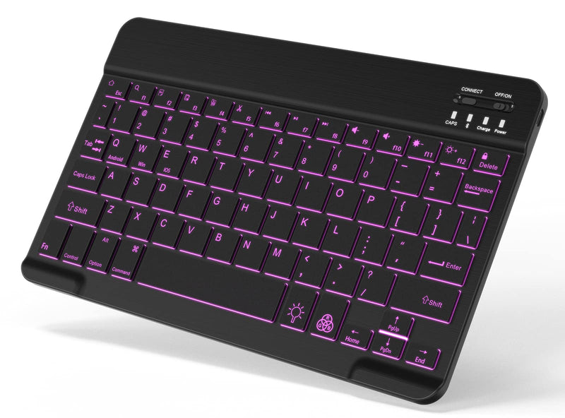 [Australia - AusPower] - Backlit Bluetooth Keyboard Small Portable External Wireless Keyboard Cordless Rechargeable Illuminated for Android Tablet Cell Phone Smartphone iPad Pro Air Mini iPhone Windows Surface (Black) Black 