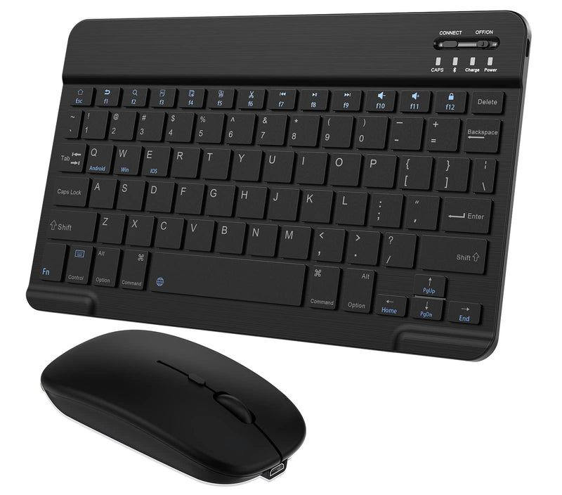 [Australia - AusPower] - Small Bluetooth Keyboard and Mouse Combo Protable Rechargeable External Cordless Wireless Keyboard for Android Tablet Cell Phone Surface Samsung Smartphone iPhone iPad Mini Pro Air MacBook (Black) Black 