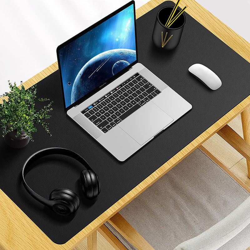 [Australia - AusPower] - Anti-Slip Desk Pad Protector, 31.5" x 15.7" Waterproof PU Leather Desk Mat, Large Mouse Pad Desk Blotter Protector with Non-Slip Rubber Desk Writing Mat for Office and Home (Black) Black 