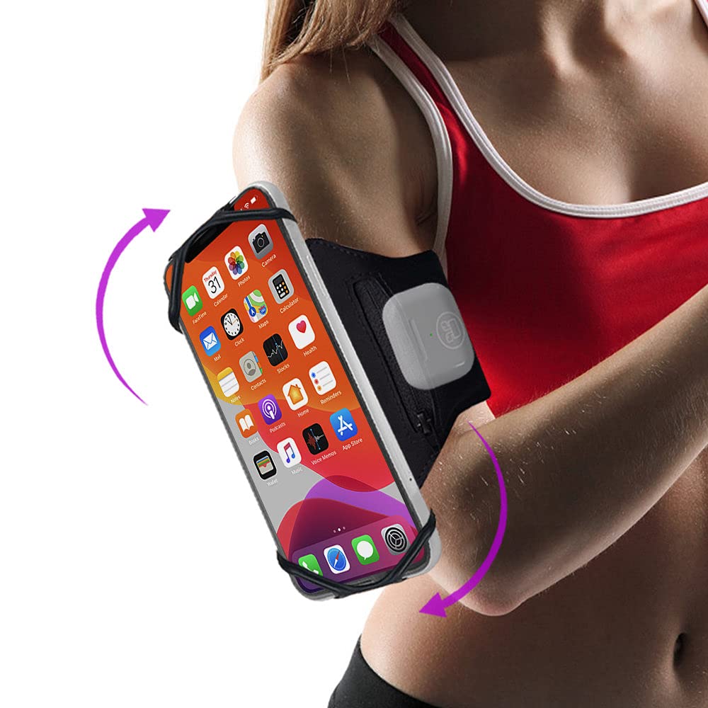 [Australia - AusPower] - JEMACHE Running Armband for iPhone 13 Pro Max, 12 11 XR SE, 6S 7 8 Plus, Samsung Galaxy S22 S21 S20 S10 Plus, Note 20 Ultra, Workouts Phone Arm Band with Airpods Holder Black 