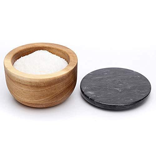 [Australia - AusPower] - Big Capacity Natural Acacia Wood Salt Cellar - Pepper Box - Spice Container with Marble Lid (Grey) 