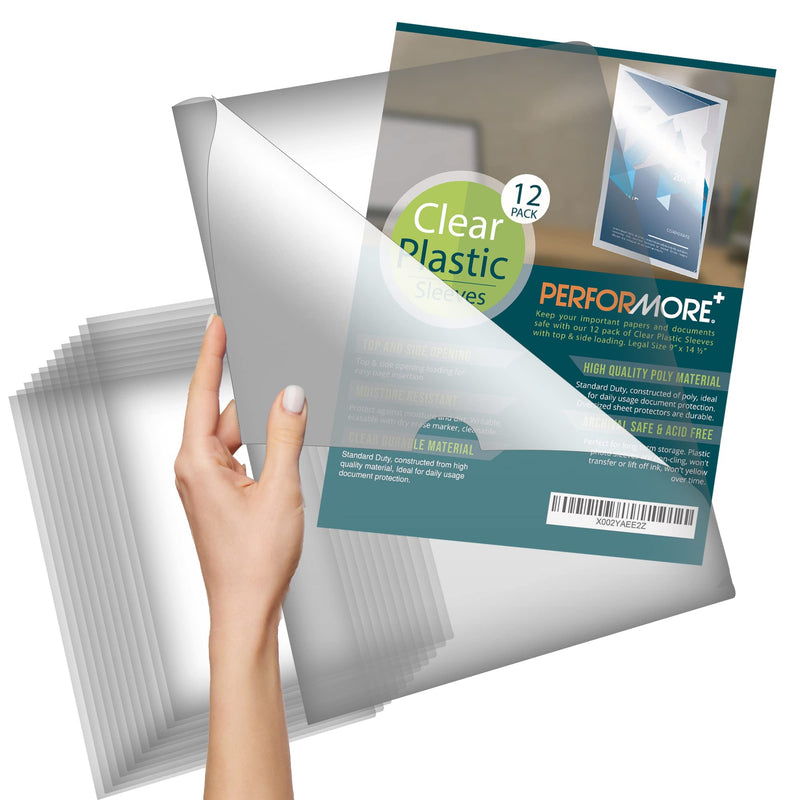 [Australia - AusPower] - 12 Pack of Clear Project Pocket Sleeves, 9" X 14.5" Legal Size Transparent Plastic Folder Protectors for Documents, Files and Papers 
