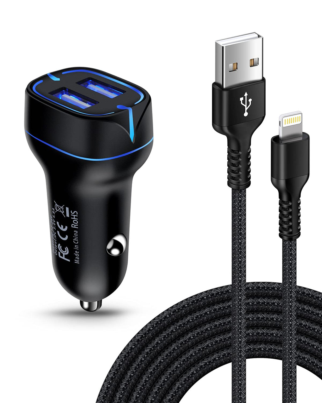 [Australia - AusPower] - Car Phone Charger Lightning Cable Fast Charging Cargador for iPhone 13 12 Pro Max Mini 11Pro 10 SE X XR XS XS Max 8 7 6 6s Plus, Apple Lightening Wire 6FT+4.8A Dual Port USB Cigarette Lighter Adapter 