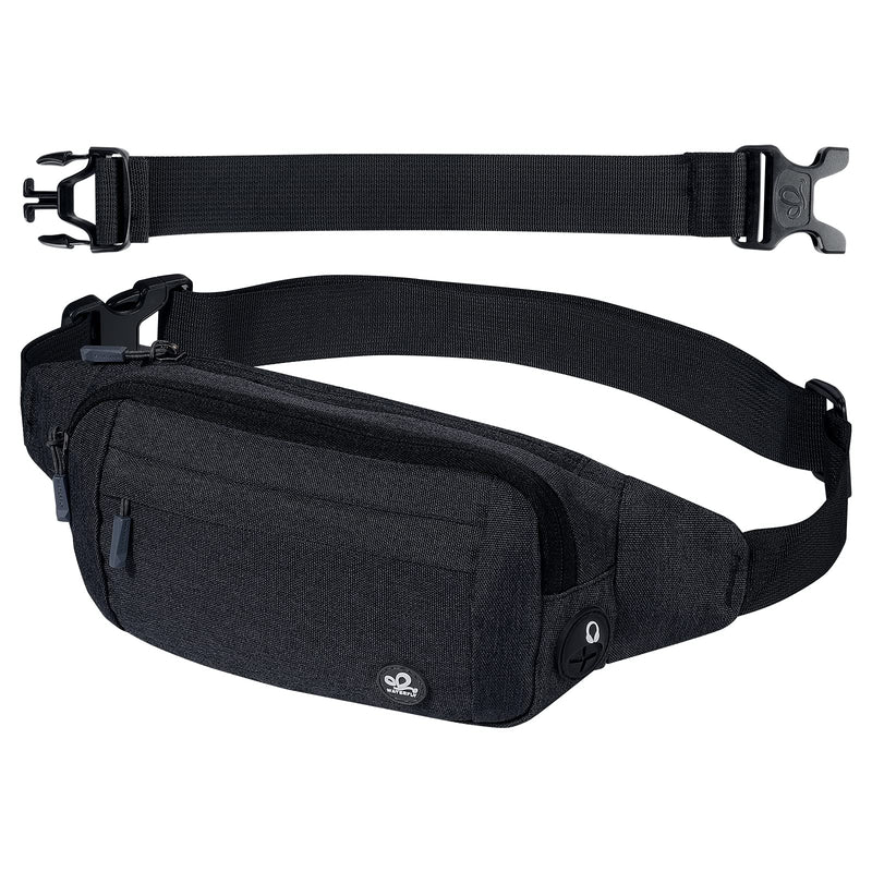 [Australia - AusPower] - WATERFLY Fanny Pack Waist Bag: Runner Small Hip Pouch Bum Bag Running Fannie Pack Phanny Fannypack Waistpack Bumbag Beltbag Sport Slim Fashionable for Jogging Hiking Woman Man Black 