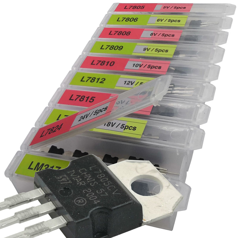 [Australia - AusPower] - EEEEE 10 Values 50 Pcs Linear Voltage Regulator Positive External Voltage Kit LM317 L7805 L7806 L7808 L7809 L7810 L7812 L7815 L7818 L7824 TO-220 Package Adjustable Voltage Regulator Assortment Kit 