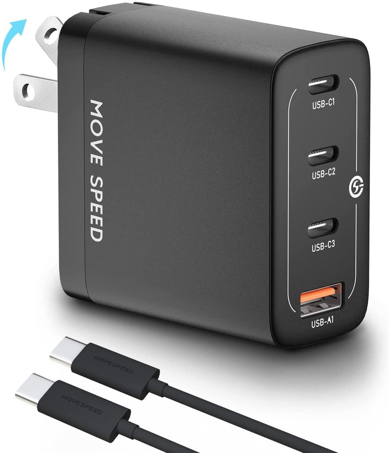 [Australia - AusPower] - 100W USB C Charger, MOVESPEED 4-Port GaN PD Wall Charger Block, Foldable Fast Power Adapter, Type C Charging Station for Laptops, MacBook Pro, iPhone 13 12 Pro, iPad Pro, Galaxy, Dell, Thinkpad etc. 100w 