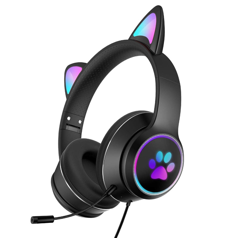 [Australia - AusPower] - Stereo Gaming Headset,Noise Cancelling Over Ear Headphones with RGB LED Light, 7.1 Surround Sound Wired Gaming Headset with Mic for PC Laptop Tablet (Black) Black 
