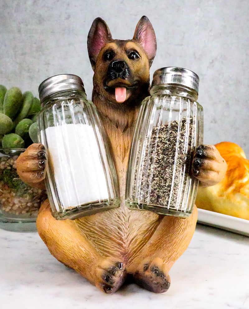 [Australia - AusPower] - Ebros Gift Panting German Shepherd Police Canine Unit Dog Salt and Pepper Shaker Set With Two Glass Shakers Figurine Set 6"Tall Pet Pal Kitchen Dining Bar Decorative Accent 