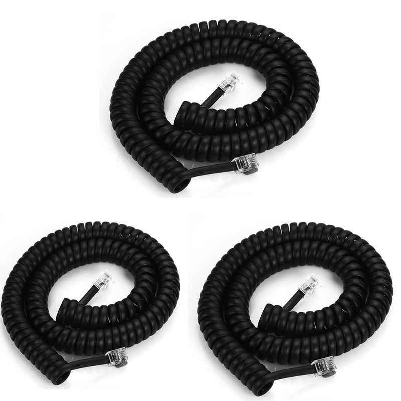 [Australia - AusPower] - Coiled Telephone Cord ，Telephone Cord 3 Pack 11.5FT Uncoiled / 1.5Ft Coiled Landline Phone Handset Cable 4P4C Telephone Accessory Black balck(11.5t) 