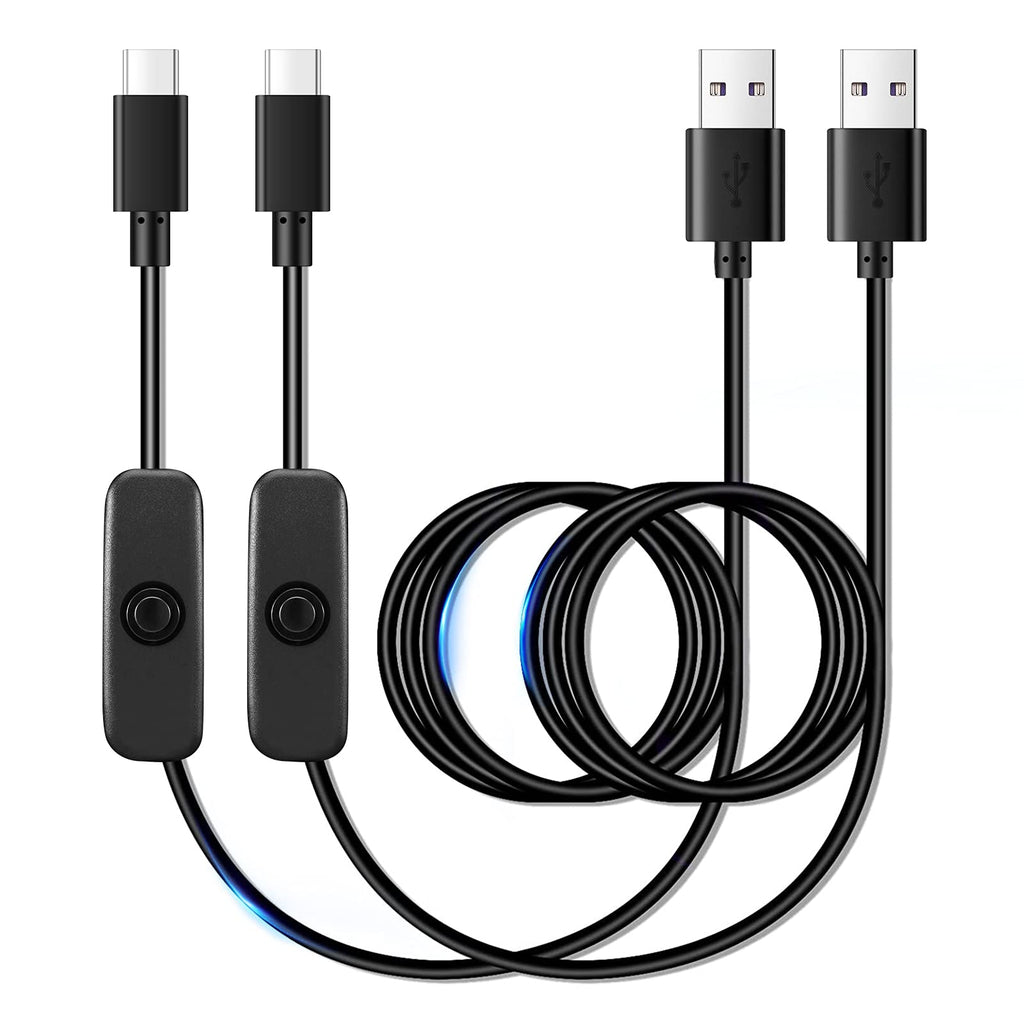 [Australia - AusPower] - USB Charging Switch Cable, Electop USB A to USB C,USB Type C Fast Charge Cable with ON/Off Switch,Compatible with Raspberry Pi 4 B, USB Desk Lamp/Fan, LED Strip String, Easy Start/Reboot(2 Pack) 