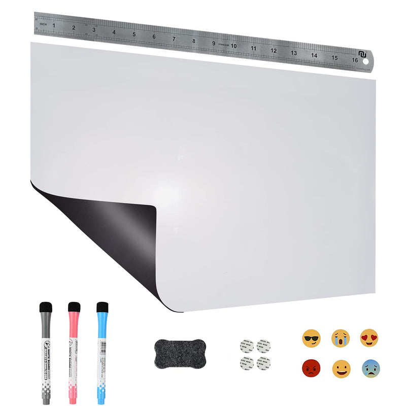 [Australia - AusPower] - Magnetic Soft White Board for Fridge/Wall w. 17 inch Length Stainless Steel Ruler A3 Size Message Center Magnet Dry Erase Board Flexible Pad Magnet Board for Kitchen, Home ,Office (whiteboard) whiteboard 