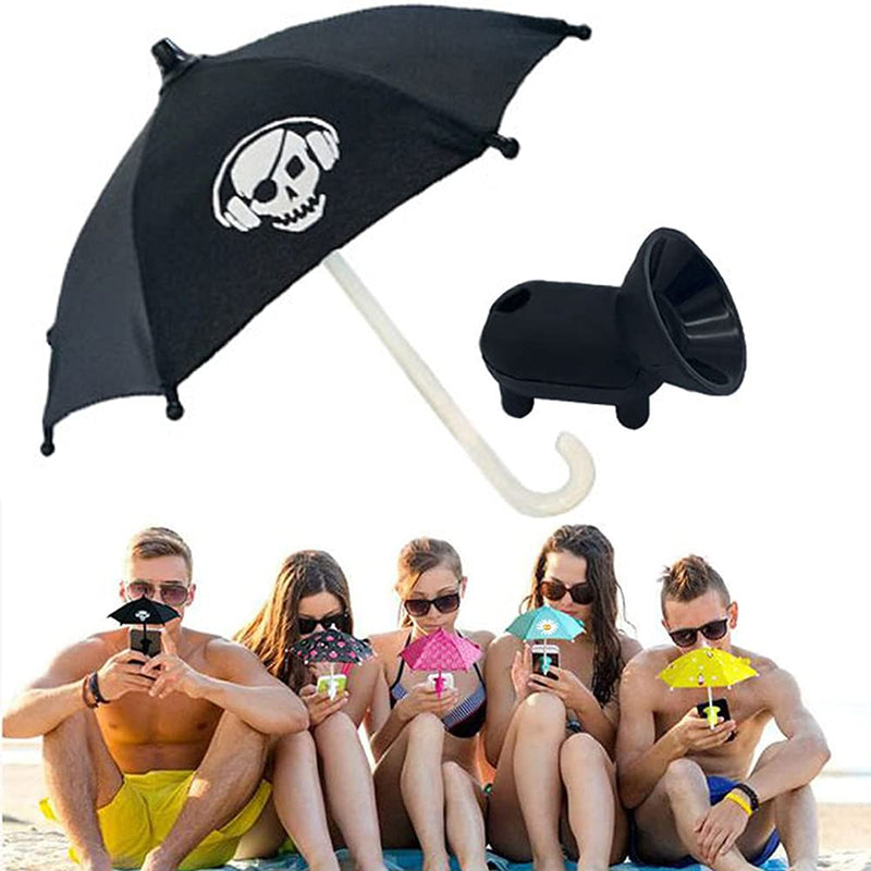 [Australia - AusPower] - NATUKIT Cute Animal Phone Holder - Silicone Phone Holder with Parasol - Outdoor Sun Umbrella Silicone Mobile Cell Phone Stands - Creative Desktop Phone Holder(Black) 