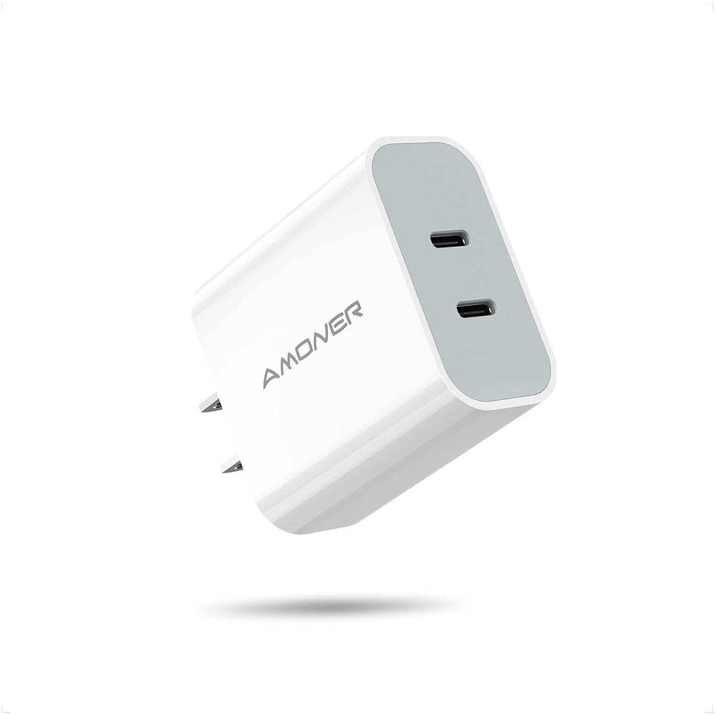 [Australia - AusPower] - USB C Charger, Amoner 40W for iPhone 13 Fast Charger, Dual Ports USB-C Wall Charger with PD 3.0 Power Delivery Adapter for iPhone 13/12/12 Pro/12 Pro Max/12 Mini/11,Galaxy,Pixel 4/3 White-40W 