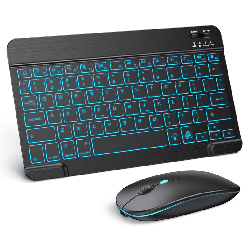 [Australia - AusPower] - TECURS Bluetooth Keyboard and Mouse Combo for iPad, 7-Color Backlit Rechargeable Wireless Keyboard & Mouse Compatible with iPad 9th/8th Gen, iPad Pro/Air/Mini and ipadOS 13 and Above, Black 
