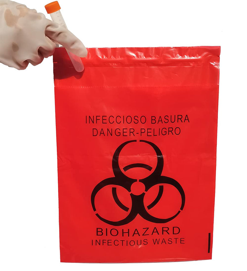 [Australia - AusPower] - Seadasyoon 100pcs 11x15in/28x38cm Stick-On Biohazard Infectious Red Waste Bags (100pcs 11x15in/28x38cm) 
