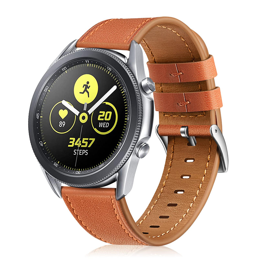 [Australia - AusPower] - Fintie Bands Compatible with Samsung Galaxy Watch 3 45mm / Galaxy Watch 46mm / Gear S3 Classic / Frontier, 22mm Genuine Leather Band Replacement Accessories Strap Wristband Brown 