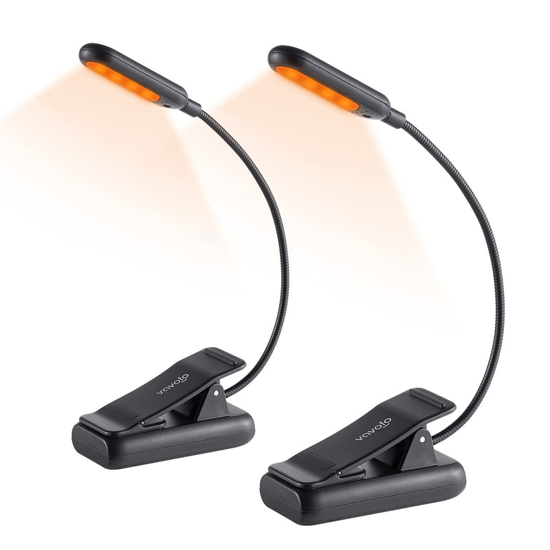 [Australia - AusPower] - VAVOFO Amber Rechargeable Book Lights, Blue Light Blocking Reading Lights, 7 LEDs Eye Care 9 Colors 9 Brightness Clip On for Bookworms with Power Indicator Lasting 70h (2-Pack, Black) 2-Pack Black 