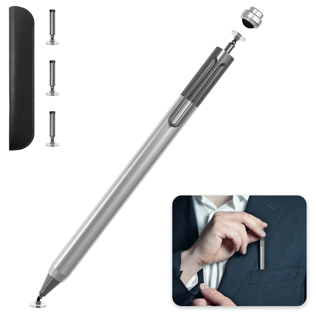 [Australia - AusPower] - Stylus Pens for Apple iPad, Clip Design Disc Tip Universal Capacitive Pencil for Apple iPad(All Version)/iPhone/Samsung Galaxy Tab Tablet/All Touch Screens, Included 5pcs Replacement Tips & Pen case 